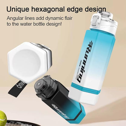 27 oz Hexagon Water Bottle, Wide Mouth Leak Proof Water bottles BPA-free Plastic Water Bottles Hexagonal Shape Water Bottle Reusable Water Bottle With Handle for Travel Fitness(Black&Blue)