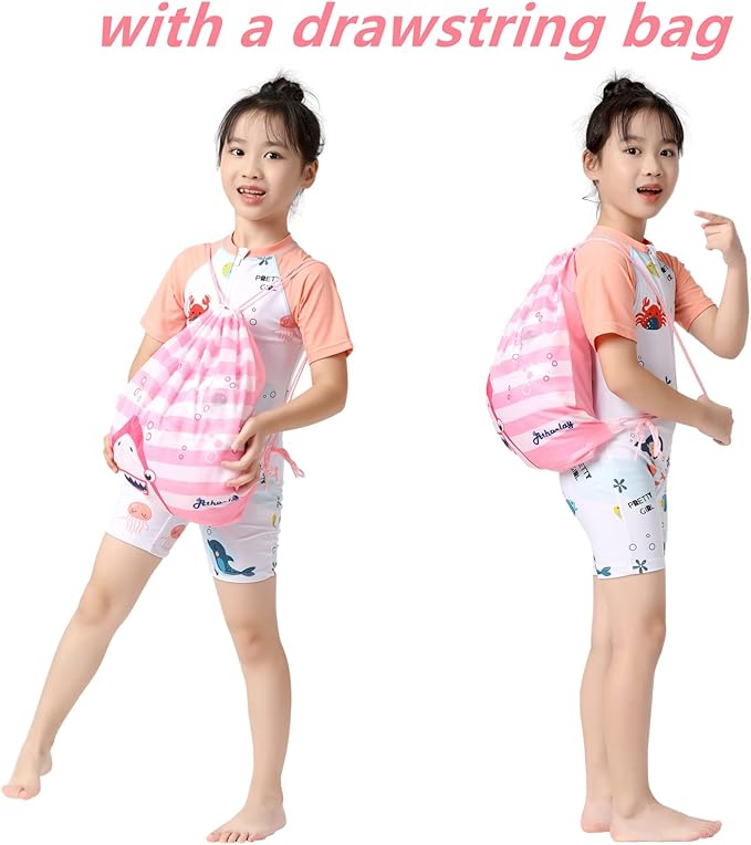 2Pcs Unicorn and Mermaid Kids Bath Pool Beach Hooded Poncho Super Soft & Absorbent Towel with Drawstring Bag, 24 x 24 Inches