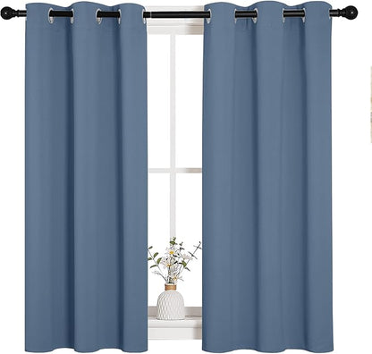 NICETOWN Kitchen Curtains Small Window Curtains & Drapes, Thermal Insulated Solid Grommet Curtain Panels for Cupboard, Loft, Cafe, Dining Room (Stone Blue, 34" W x 45" L, 2PCs)