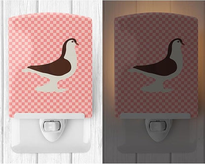 Caroline's Treasures BB7943CNL Large Pigeon Pink Check Ceramic Night Light Compact, UL-Certified, Ideal for Bedroom, Bathroom, Nursery, Hallway, Kitchen, 6x4x3, Multicolor
