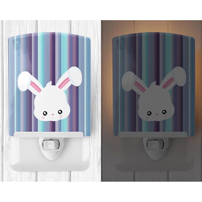 Caroline's Treasures BB6933CNL Rabbit Face Ceramic Night Light Compact, UL-Certified, Ideal for Bedroom, Bathroom, Nursery, Hallway, Kitchen, 6x4x3, Multicolor