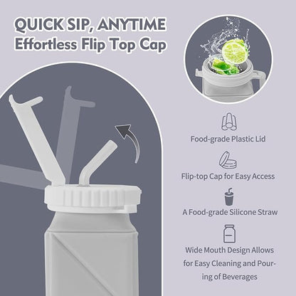 20 oz Water Bottle Collapsible | BPA Free Leakproof Lightweight Foldable Silicon Water Bottles | Twistable Water Cup | for Travel Gym Hiking Outdoor Camping Running Cycling Sports (Gray)