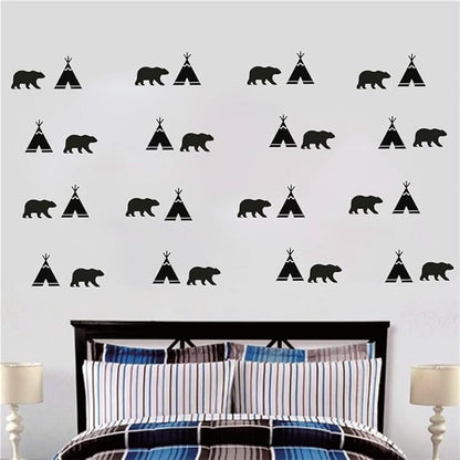 DIY 52 Pieces/Pack Tribal Tent and Bear Wall Decor Sticker for Kids Room Nursery Bedroom Baby Decoration Vinyl Wall Decal Mural AFN109 (Black)