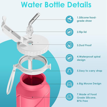 690ML Collapsible Water Bottles Reusable Leak Proof Silicone Water Bottle BPA Free Durable Foldable Sports Bottles & straw 23oz Lightweight Bottle for Gym Hiking Biking Camping Travel Bottle