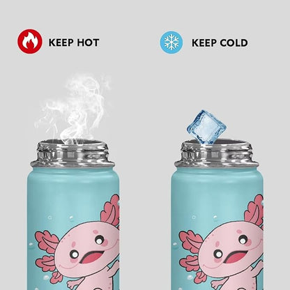 Cute Axolotl Insulated Water Bottle 18 Oz Stainless Steel Bottle with Handle Thermal Mug Sports Water Bottles for Workout, Bike Metal Water Bottle