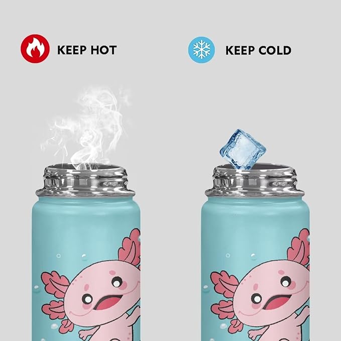 Cute Axolotl Insulated Water Bottle 20 Oz Stainless Steel Bottle with Handle Thermal Mug Sports Water Bottles for Workout, Bike Metal Water Bottle