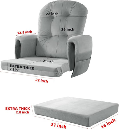 5 PCS Velvet Glider Rocker Replacement Cushions with Side Storage Pocket, Thickened & Supportive Cushions Set for Indoor Nursery Rocking Chair, Llight Grey