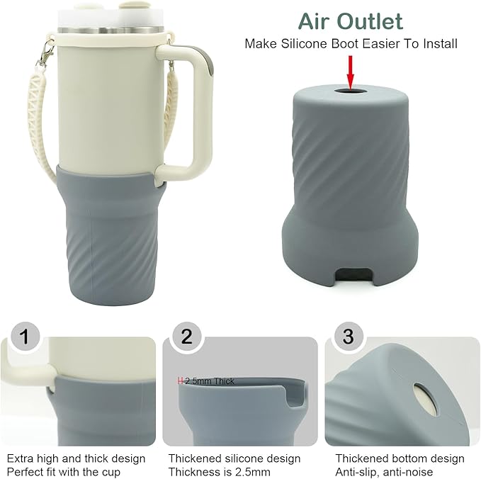 Accessories Set for Stanley 40oz including 6PCS Silicone Spill Proof Stopper 1PCS Straw Cover 1 PCS Siliconce Boot Sleevec 1 PCS Silicone Water Bottle Handle Strap 1PCS Straw & Cleaning Brush