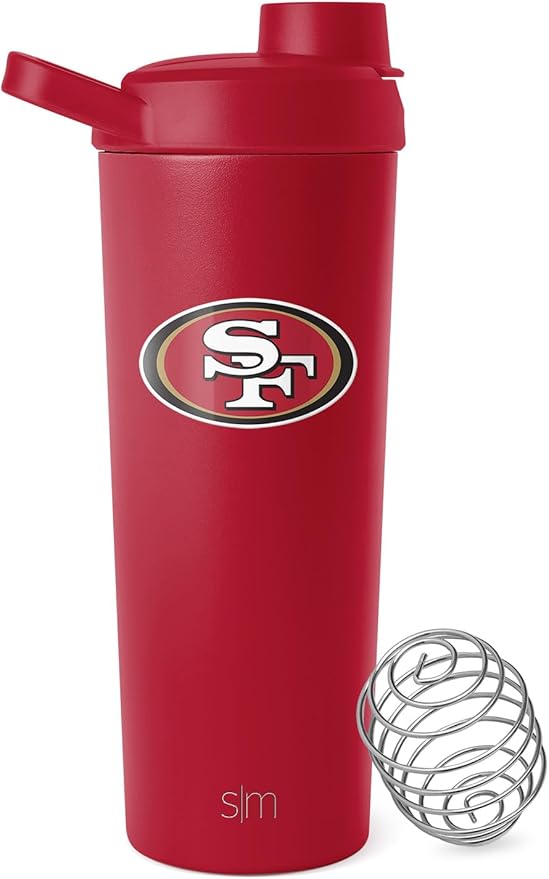 Simple Modern Officially Licensed NFL San Francisco 49rs Stainless Steel Shaker Bottle with Ball 24oz | Metal Insulated Cup for Protein Mixes Shake Pre Workout | Rally Collection | San Francisco 49rs