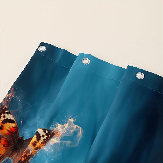 AILONEN 3D Butterfly Shower Curtain,Fire and Ocean Butterfly Bath Curtain 72" W*78" H,Modern Abstract Art Butterfly Print Waterproof Bathroom Curtain with 12 Plastic Hooks for Girls Women