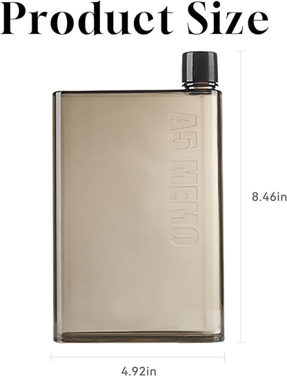 IUI Flat Water Bottle 14 oz, Leak Proof and Slim Reusable Flat Water Bottle, Portable Cute Water Bottle for Purse Pocket School Sports Travel Brown