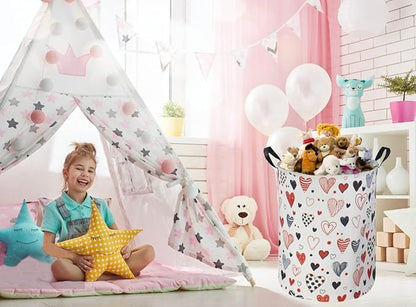 Large Kids Laundry Hamper,Heart Laundry Basket Collapsible Girls Storage Baskets for Baby Room Decor,Nursery Hamper,Toy Organizer,(Line love) …