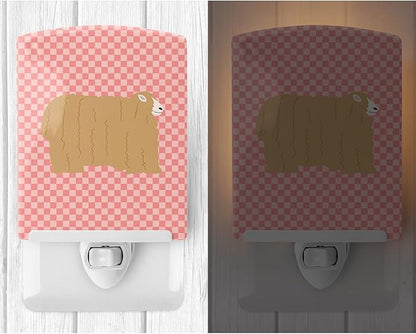 Caroline's Treasures BB7971CNL Lincoln Longwool Sheep Pink Check Ceramic Night Light Compact, UL-Certified, Ideal for Bedroom, Bathroom, Nursery, Hallway, Kitchen, 6x4x3, Multicolor