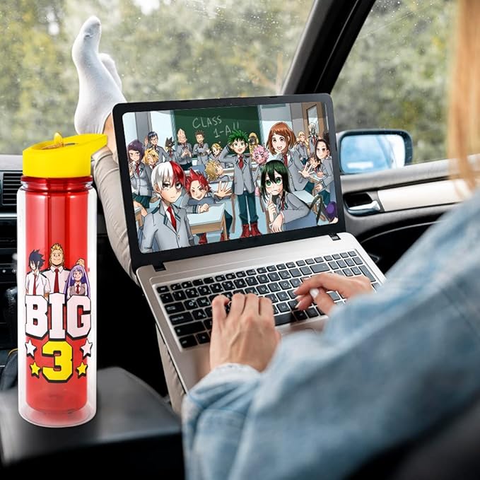 Just Funky My Hero Academia UA’s Big 3 Water Bottle | 17 Oz Plastic Water Bottle | Featuring Tamaki Amajiki, Mirio Togata, Nejire Hado | MHA | Anime Water Bottle | Kitchen Deco | Officially Licensed