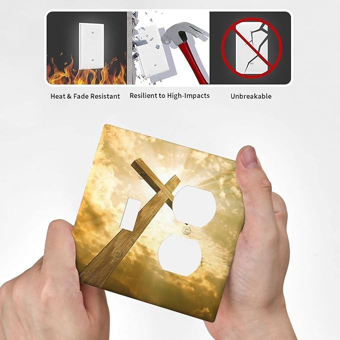 Christ Jesus Cross Sky Decorative Combo 1 Toggle Duplex Outlet Light Switch Cover Wall Plate 2 Gang for Electrical Kitchen Living Room Bedroom Bathroom Home Novelty Decorate