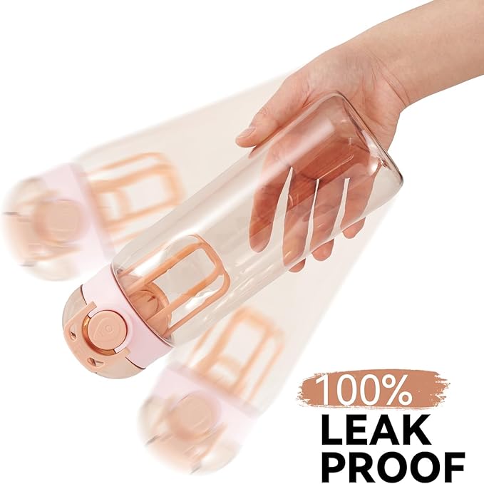 28oz Water Bottle with Fruit Infuser Strainer, BPA-Free Sports Water Bottle, One-Click Clear Water Bottle with Safety Lock for Office, Gym, Outdoors, Pink