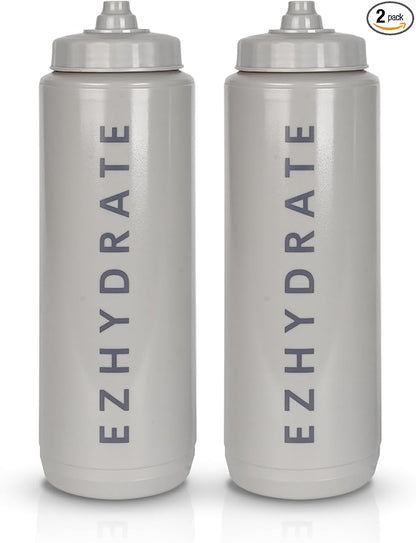 2 Pack Grey + Grey 32oz Squeeze Water Bottles - Sports Water Bottles For Football, Hockey - Reusable Squirt Bottle Set, BPA-Free, Perfect for Gym, Travel, Bike & Cycling Water Bottle