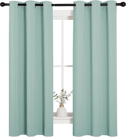 NICETOWN Kitchen Curtain Panels Blackout Draperies, Thermal Insulated Solid Grommet Blackout Curtains/Drapes (Aqua, One Pair, 34 by 63-Inch)
