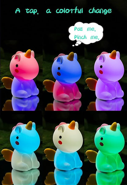 Unicorn Kids Night Light, With flying wings,Cute Animal Soft Silicone LED Color Changing Lamp,Rechargeable Kawaii Nursery Bedside Bedroom Table Decor, Best Birthday Christmas Gift for Kid Girl Boy
