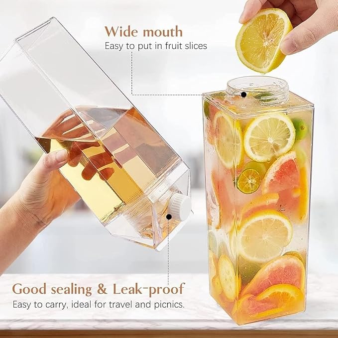 4 Pack Milk Carton Water Bottles 34oz/1000ml Leak Proof Plastic Water Bottle Reusable BPA Free Sports Water Bottle Carton Shaped Juice Milk Bottle for Gym Camping Hiking Travel Sports, Dishwasher Safe