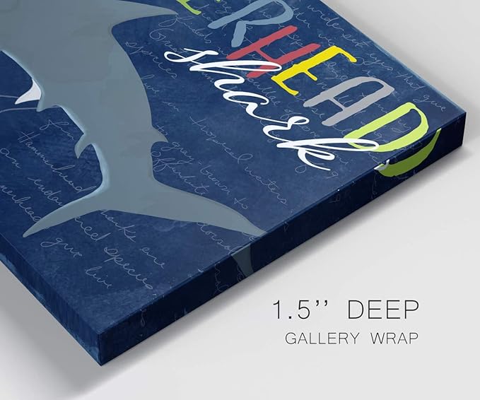 Renditions Gallery Canvas Animal Wall Art Modern Decorations Paintings Colorful Playful Hammerhead Shark Abstract Vibrant Lifestyle Artwork Prints for Kids Bedroom Nursery - 18"x27" LT33