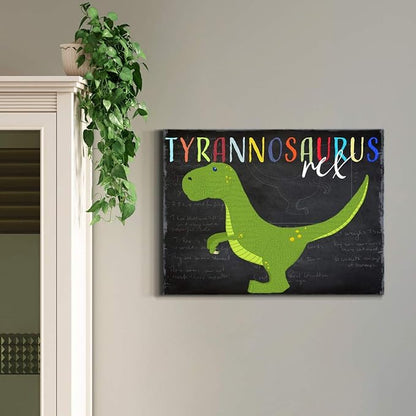 Renditions Gallery Canvas Animal Wall Art Modern Decorations Paintings Green Tyrannosaurus Rex Vibrant Dinosaur Canvas Wall Hanging Artwork for Kids Bedroom Nursery - 8"x12" LT33