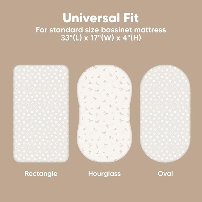 2-Pack Baby Bassinet Sheets Girl, Boy - Viscose Derived from Bamboo Fitted Bassinet Sheets Compatible with Halo Bassinest Swivel Sleeper, Baby Delight, Graco Bedside Bassinet Mattress Sheet (Meadow)