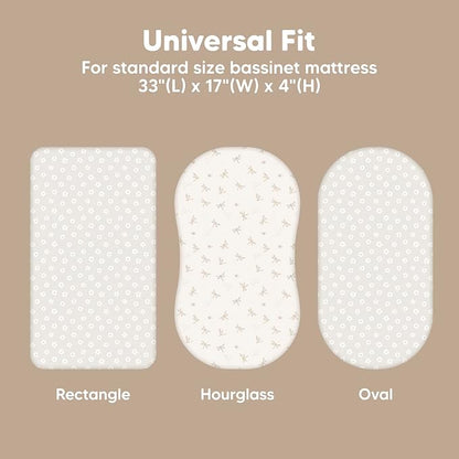 2-Pack Baby Bassinet Sheets Girl, Boy - Viscose Derived from Bamboo Fitted Bassinet Sheets Compatible with Halo Bassinest Swivel Sleeper, Baby Delight, Graco Bedside Bassinet Mattress Sheet (Meadow)