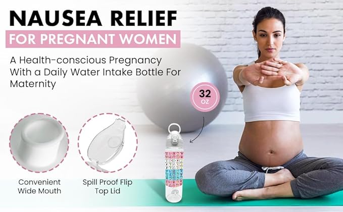 Pregnancy Water Bottle Tracker (32oz)-Essential Maternity Must-Have with Milestone Stickers -Pregnancy Gifts for Expecting Moms-Pregnancy Essentials Nausea Relief - BPA-Free
