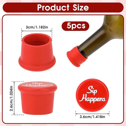 5 Pack Funny Silicone Wine Stoppers Wine Accessories for Wine Lovers Gifts Reusable Bottle Cover Caps Replace Corks for Wine Bottles Airtight Seal Decorative To Preserve Wine Fresh