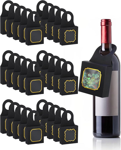 30 Pieces Wine Bottle Box with Window, Hanging Foldable Boxes for Wine, Champagne Bottle Hanger for Gifts, Empty Wine Bottles Favor for Candy Truffles Chocolate Cookies