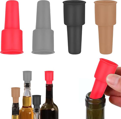 4 Pack Wine Stoppers Soft Silicone Bottle Sealer with Grip Top Reusable Beer Beverage Bottle Cover Wine Saver for Keeping Wine Champagne Fresh