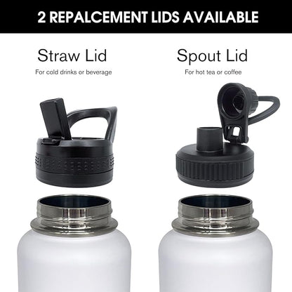 4pack 40 oz Insulated Water Bottle With Straw, Stainless Steel Sports Water Cup Flask with 2 Lids, Wide Mouth Travel Thermal Mug,Black white