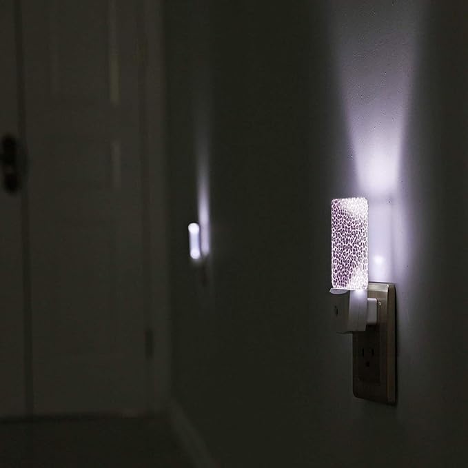 Purple Leopard Print Night Light for Kids Girls Plug into Wall Led Nightlight with Dusk to Dawn Sensor Compact Lamp Bedroom Bathroom Nursery Hallway Stairs Kitchen Home Decor
