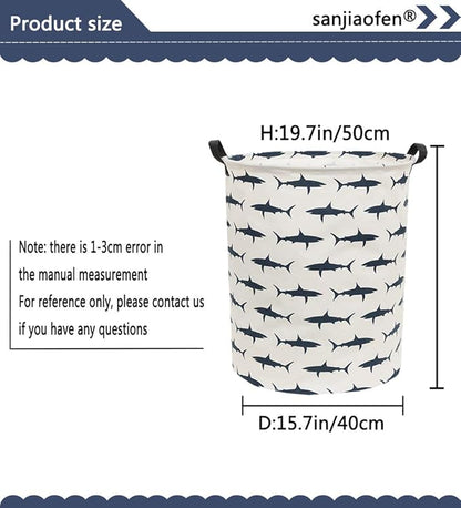 Kids Laundry Hamper,Canvas Shark Hamper Collapsible Boys Storage Baskets for Shark Room Decor,Nursery Hamper,Toy Organizer,(Shark)