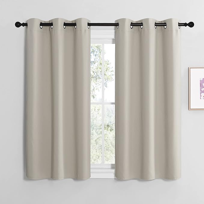 NICETOWN Kitchen Curtains for Decoration, Thermal Insulated Grommet Room Darkening Draperies/Panels for Laundry (Natural, 2 Panels, W42 x L50 inches)