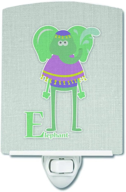 Caroline's Treasures BB5730CNL Alphabet E for Elephant Ceramic Night Light Compact, UL-Certified, Ideal for Bedroom, Bathroom, Nursery, Hallway, Kitchen, 6x4x3, Multicolor