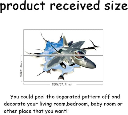 SUPERDANT 3D Break Sky Wall Sticker Fighter Jet Plane 3D Wall Decals Airplane Peel and Stick Vinyl Watercolor Art Decor for Boys Kids Room Living Room Nursery Bedroom Playroom Wall Decor