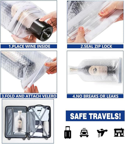 6 PCS Reusable Wine Bottle Travel Protector Bags for Airplane, Resealable Wine Sleeves Skins for Travel, Wine Carrier for Suitcase, Wine Shipping Box Packaging for Air Travel Luggage Accessories