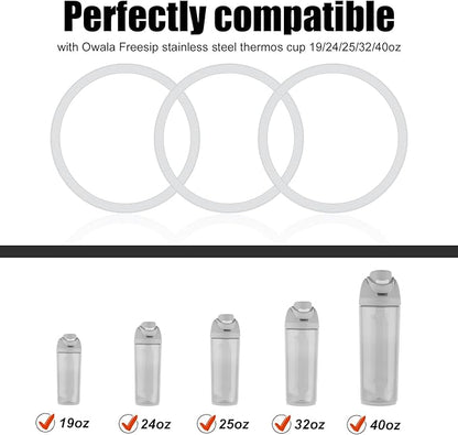 3pcs Replacement Stopper Compatible with Owala Freesip 19/24/25/32/40oz, with 3pcs Silicone Seal Lid Sealing Rings, Anti Leak Water Bottle Top Cap Lid Ring Mouthpiece Parts for Owala Accessories