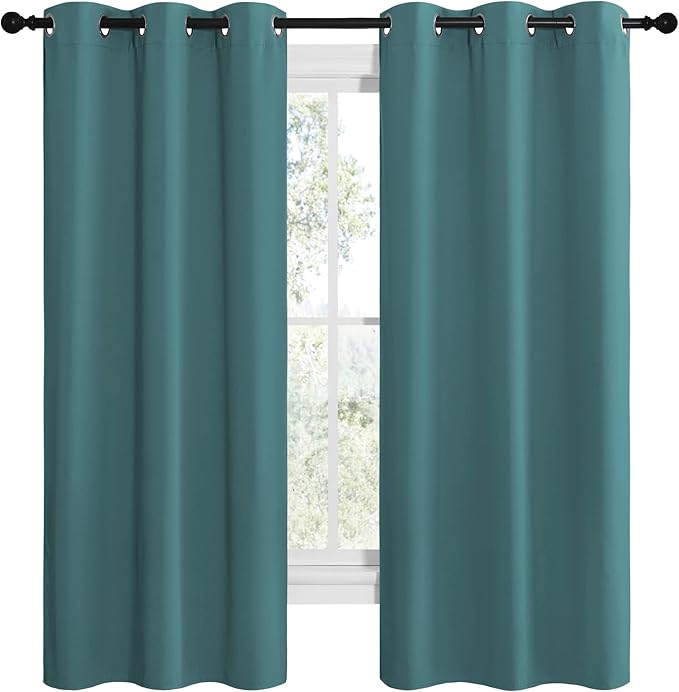 NICETOWN Kitchen Blackout Curtains 48 inches Long, Thermal Insulated Solid Grommet Blackout Curtains/Drapes/Panels for Dining Room (Sea Teal, 1 Pair, 42 by 68-Inch)