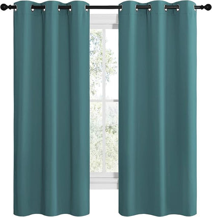 NICETOWN Kitchen Blackout Curtains 48 inches Long, Thermal Insulated Solid Grommet Blackout Curtains/Drapes/Panels for Dining Room (Sea Teal, 1 Pair, 42 by 68-Inch)