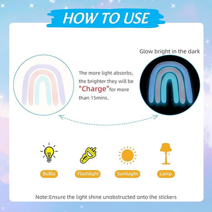 NICENEEDED 4 Sheets Glow in The Dark Rainbow Wall Decal, Glowing Luminous Small Rainbow Wall Stickers, Removable Self-Adhesive Ceiling Sticker Decals for Bedroom Decoration