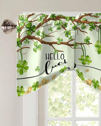 Lucky Cat St. Patrick's Day Blackout Tie Up Valance Curtains for Kitchen Windows Green Spring Shamrocks Tree Window Toppers Balloon Shades for Living Room/Bathroom/Bedroom,1 Panel, 42" X 18"