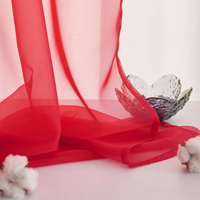 Red Sheer Voile Curtains Short Translucent Solid Color 45 Inch Length Panels Rod Pocket Red Sheers 45 inches long for Small Window Kitchen 2 Panels 52x45