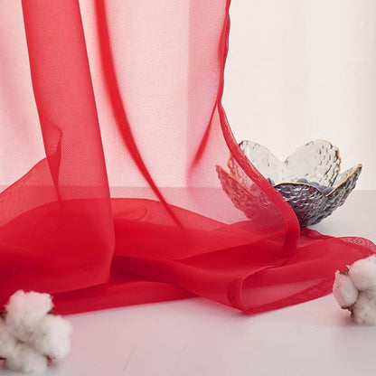 Red Sheer Voile Curtains Short Translucent Solid Color 45 Inch Length Panels Rod Pocket Red Sheers 45 inches long for Small Window Kitchen 2 Panels 52x45