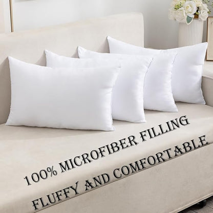 Pack of 4 Throw Pillow Inserts, 18 x 18 Square Cushion Inner Soft Fluffy Plump Stuffer Cushion Pads White Decorative Pillow Inserts (12x20 Inch (Pack of 4))