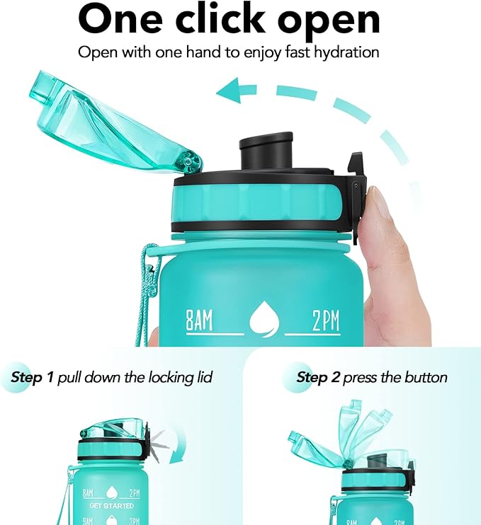 32oz Motivational Water Bottle with Time Marker & Fruit Strainer, Leak-proof BPA Free Non-Toxic 1l Bottle with Carrying Strap, Perfect for Fitness, Gym and Outdoor Sports (Ombre: Mermaid)