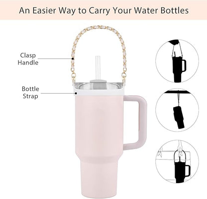 Water Bottle Handle, Silicone Water Bottle Sling Stretches to Fit Most 8-40oz Bottles, Fashionable Accessories Compatible for Stanley Cup White
