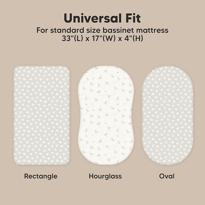 2-Pack Organic Bassinet Sheets for Girls, Boys - 100% Cotton Bassinet Mattress Sheets Compatible with Halo Bassinest Swivel Sleeper, Graco, Baby Delight, Chicco, Unisex Fitted Bassinet Sheets (Meadow)